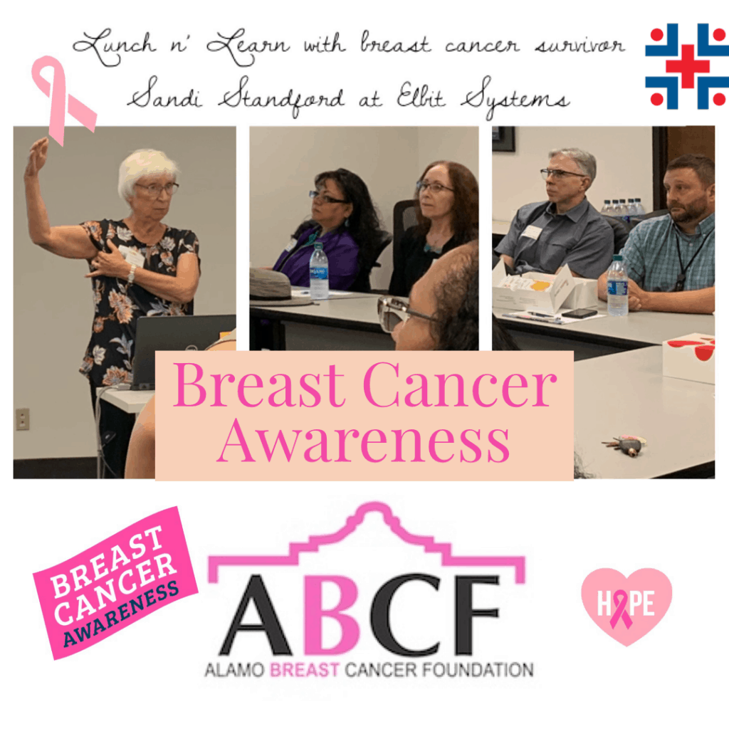 Dr. Roger Mocyzgemba, Nurse Marlene Palit, Nurse Deborah Maldonado and breast cancer survivor Sandi Standford at October Breast Cancer Awareness Lunch n' Learn at Elbit Systems of America