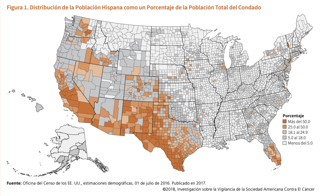 Distribución de la población hispana en los Estados Unidos, Oficina del Censo, EEUU