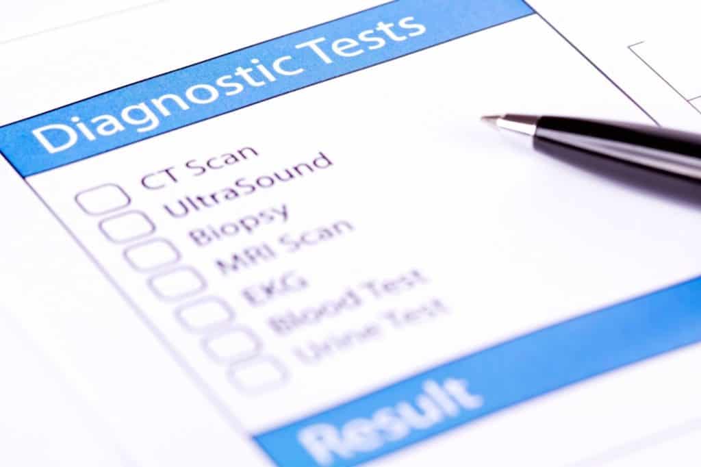 Diagnostic test on white and blue